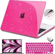 Teryeefi Glitter Case for MacBook Air 13 Inch M4 M3 M2 Chip Release 2022-2024 2025 fits Model A2681/A3113/A3240, Hard Shell Case with Keyboard Cover for MacBook Air 13.6 inch, Sparkly Rose Pink