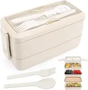 3 Layer Leakproof Bento Box with Fork & Spoon, 4-in-1 Meal Prep Container,1000ml Food Storage for Men Women Student Office, Microwave Dishwasher Safe Stackable, Easy Food Portioning & Storag