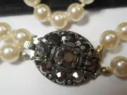 necklace HOBE 1965 Vintage 2 Strand Majorca Pearl Hematite clasp dated 1965 Mint