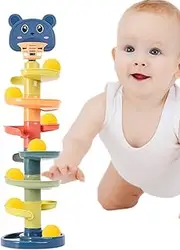 Ball Drop Tower - Ball Drop Roll Ramp Toy with Cartoon Bear Head | Ramp Activity Toy for Toddler | Whirling Stack and Toss Game with 7 Balls | Educational Development Fun Baby Swirling Tower Playset