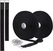 2 Rolls 32.2ft Adjustable Fastening Hook and Loop Straps with 40 Metal Buckles