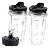 Blender Replacement Parts for Ni.nja -24oz Cups with 2 Spout lids,7 Fins