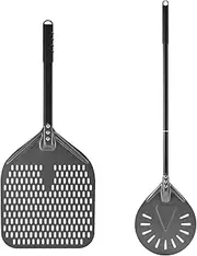 Newmeto 12 Inch + 8 Inch Perforated Peel Set, Turning Peel With Metal Handle, Spatula Paddle for Homemade Pizza Oven Accessories