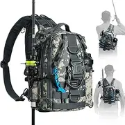[Piscifun] Fishing Tackle Backpack with Rod & Gear Holder, Lightweight Outdoor Water-Resistant Fishing Shoulder Storage Bag