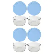 Pyrex 7201 4-Cup Glass Food Storage Bowl w/ 7201-PC Blue Cornflower Lid (4-Pack)