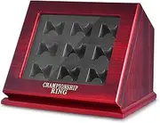Beveled Championship Ring Wooden Display Case 9 Slot, Sports Baseball Ring Wooden Beveled Display Case Box for Multiple Rings Display