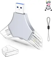 USB 3.0 Flash Drive 64gb for iPhone, 3in1 External Memory Picture Keeper Storage Stick for Photo/Video/Data Saver/Backup, V7.79High Speed Thumb Drives for iPhone/iPad/Android/PC - Foggy