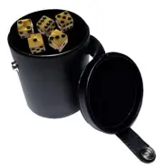 Pearlized Olympic Gold Tone Dice + Deluxe Dice Cup w/Storage Compartment Boxed