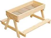 Chicken Food Feeder, Squirrel Wild Bird Feeder, Wooden Mesh Bottom Stand, Keeps Foods Fresh Dry, Ideal for Poultry, Turkey, Duck Flock, Livestock, Coop, 14.76x14.76x8.27 inches