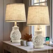 19.5'' Farmhouse Table Lamps for Bedrooms ⑦pull chain switch and 19.5" -white