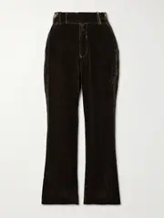 [FRAME] FRAME - Cropped Velvet Flared Pants - Dark brown - US14 US 14 Brown