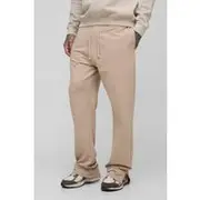 Mens Mocha Tall 260GSM Loopback Regular Fit Split Hem Basic Joggers