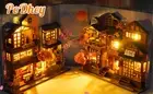 3D Wooden Puzzle Bookend DIY Book Nook Kit with LED Light Shelf Insert TuxWw