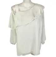 Autograph Blouse Ivory Plus Size 16 One Shoulder Long Sleeve Chiffon Lined