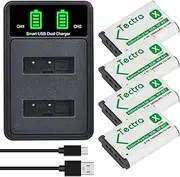 Tectra NP-BX1 Battery (4-Pack) and LED Dual USB Charger for Sony NP-BX1/M8, ZV-1, ZV-1 II, Cyber-Shot DSC-HX95, HX99, HX350, RX1, RX1R II, RX100 (II/III/IV/V/VA/VI/VII), FDR-X3000, AS300, and More