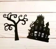 Haunted house die cut, scary tree die cut, halloween die cut, halloween