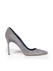 Grey Suede Point-Toe Pumps