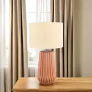 Scarlett Retro Charm, Ceramic Table Lamp - Pink Base, Linen Shade Lamp, 460m High, PL0133