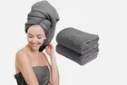 Scala 2 PACK Microfiber Hair Towel Wrap Rectangle Twist for Women Gray 24"x48"