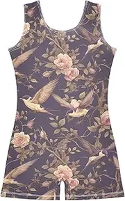 [FRODOTGV] Swallow Birds Pink Roses Gymnastics Leotard for Girl Kids Tumbling Outfit for Dancewear, Tumbling Class, Swimming