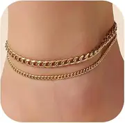 [MORIANCE] Gold Ankle Bracelets for Women Waterproof Non Tarnish 14K Gold Plated Anklets for Women Layered Dainty Beaded Heart Cuban Link Star Moon Pearl Anklets Set Foot Chain Summer Beach Jewelry Gifts