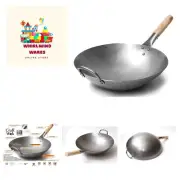Traditional Hand Hammered Carbon Steel Pow Wok with Wooden and Steel Helper H...