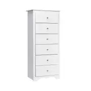 Costway 6 Chest of Drawers Tallboy Storage Cabinet Living Bedroom White