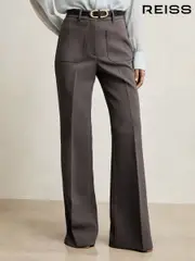 Reiss Mauve Neutral Priya Twill Patch-Pocket Flared Trousers (W35644) | $310
