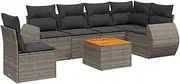 vidaxl - Garden Sofa Set with Cushions - Modular Outdoor sectional - Poly Rattan & Acacia Wood Lounge - Storage & Water-Resistant Bags - Grey