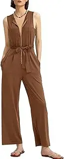 CHERFLY Jumpsuits for Women 2025 Summer Sleeveless Loose Overalls Zipper Up Wide Long Leg with Pockets One Piece Outfits