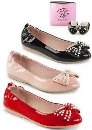 Pleaser Pin Up Couture IVY-09 Pointed Toe Foldable Flats W Pearl Embellished Bow