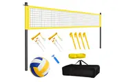 Portable Professional Volleyball Net Set Sports Mesh with Height Adjustable Pole and Ball Pump Beach Backyard Outdoor Training for Kids Adults Volleyball