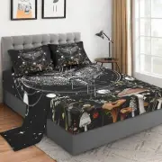 King Size 4 Pcs Bed Fitted Sheet Set with 14" Deep Pocket, Vintage Mushroom W...