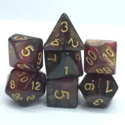 New 7 Piece Polyhedral Midnight Rose Glitter Red Dice Set With Dice Bag D&D