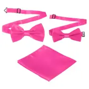 Bow Tie for Men, Adjustable Bow Ties with Pocket Square(Rose Red, 2Size)
