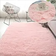 Fluffy Carpet for Living Room Soft Shaggy Plush Thicken Bedroom Bedside Coffee Table Kids Room Mat Home Decor Rug,Pure Pink,50x80cm Door Mat