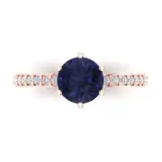 1.96 ct Round Blue Sapphire Promise Bridal Engagement Ring 14k Rose Real Gold