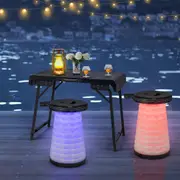 3-Piece Lightweight Folding Stool Set w/ 2 LED stools & a camping table Portable