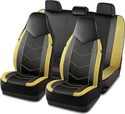 PIC AUTO Leather Car Seat Covers, Sports Carbon Fiber & Mesh Design, High-Back Front & Rear Full Set, Waterproof Automotive Seat Covers, Airbag Compatible, Universal Fit for Most Cars (Black & Yellow)