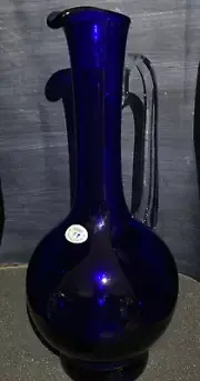Wanda Glass Handmade Cobalt Blue Ewer Style Pitcher Made In Poland 12”