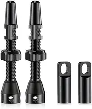 2Pcs 44mm Tubeless Presta Valve Stem,Aluminum Alloy Stems with 2X Spare Covers Aluminum Alloy Vacuum Tyre Valve Accessories for Road Bike Mountain Bike,Stem Caps Fit Most Bicycle Tubeless Rims (44mm)