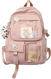 [Eagerrich] Cute Backpack with Cute Pin Accessories Plush Pendant for School Bag Student Girl Backpack