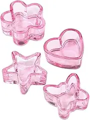 minkissy 4pcs Nail Art Crystal Cup Rhinestones Manicure Gel Nail Polish Decor Foil Dazzle Coffee Jar Airtight Biscuit Light for Nails Press Nails Kit Dish Sauce Decals Fake Nails Pink Glass
