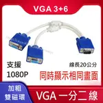 VGA 一分二  VGA線 1分2 1公轉2母 雙螢幕同步顯示 螢幕線 同畫面 分享 擴充 同屏 高清 雙磁環 3+6