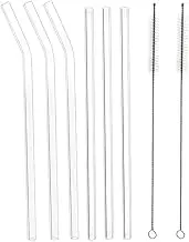 High borosilicate glass straw set, curved and transparent glass drink straw