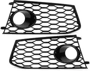 HONEYCOMB Glossy Black Car Fog Light Grill Cover Compatible For A7 2014 2015 2016 2017 2018 S7 RS7 Front Bumper Lamp Grille 4G8807681G(1 Pair)