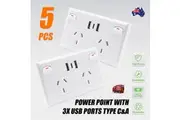 5PCS Double Power Point Dual USB+Type-C GPO Fast Charge 3.6 amp Wall Outlet