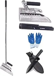 Sand Scoop for Metal Detecting, Heavy Duty Stainless Steel Sand Scoop with Long Handle,Includes 1*Metal Detector Pinpointer,1*Metal Detecting Shovel,One Pair of Gloves (Black)