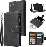 UEEBAI Wallet Case for iPhone SE 2022 5G/iPhone 7/iPhone 8/iPhone SE 2020, Premium PU Leather Magnetic Closure Handbag Zipper Pocket Case Card Slots Wrist Strap Flip Case for iPhone SE3/SE2 -Black
