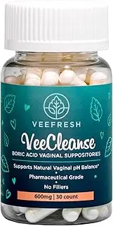 Boric Acid Vaginal Suppositories, Promotes Vaginal Health, Helps Fight Against BV and Yeast Infections, Made in USA, VeeCleanse, by VeeFresh